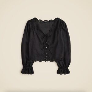 NWT - J. CREW Scallop-trim tie-front top in ramie SIZE SMALL